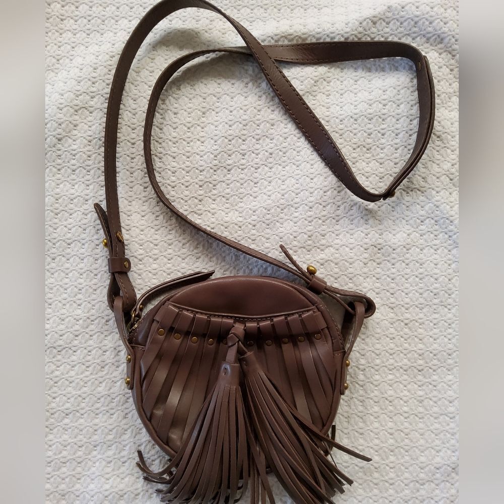 Cynthia Vincent Brown Leather Fringe Crossbody Bag